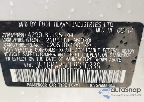 2014 Subaru Impreza 2.0I Sport Limited from USA, damaged, VIN JF1GPAR66E8310336